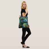 Magische turquoise kerstdraak tote bag (Op model)