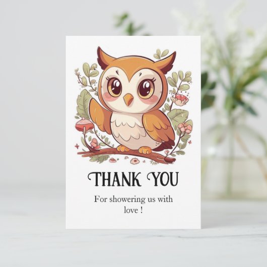 Magische  Uil Baby shower Bedankkaart (Staand voorkant)