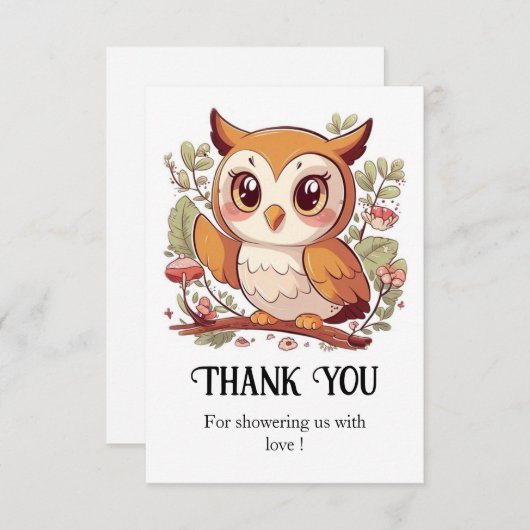 Magische  Uil Baby shower Bedankkaart (Voorkant / Achterkant)