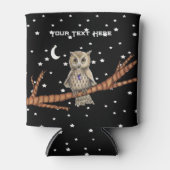 Magische Uil op Branch Paarse Crystal Moon Stars Blikjeskoeler (Voorkant)