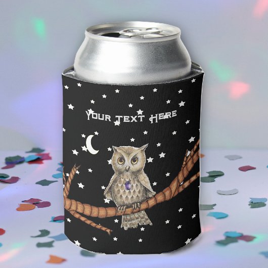 Magische Uil op Branch Paarse Crystal Moon Stars Blikjeskoeler