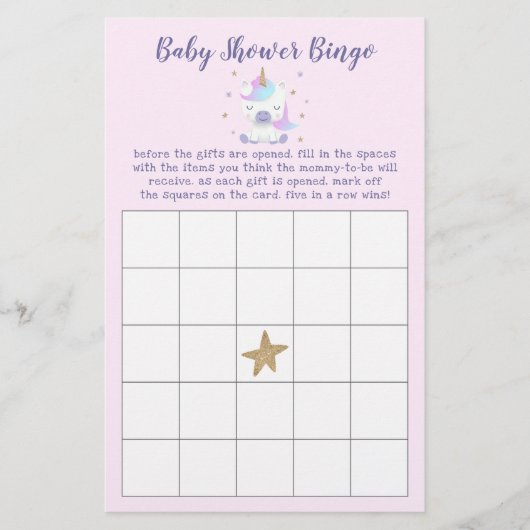 Magische Unicorn Baby shower Bingo Game (Voorkant)