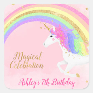 Magische Unicorn Birthday    Goudregenboog Vierkante Sticker