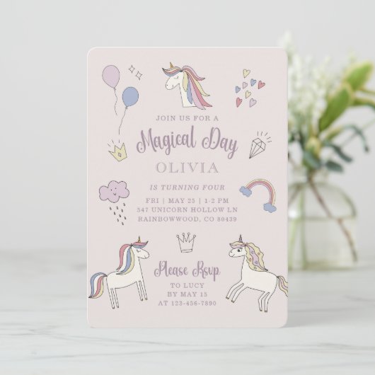Magische Unicorn Birthday Kaart (Staand voorkant)