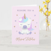 Magische Unicorn Birthday Kaart (Gele Bloem)