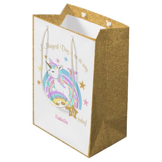 Magische Unicorn Birthday Medium Cadeauzakje (Achterkant Gekanteld)