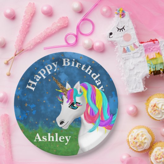 Magische Unicorn Birthday Papieren Bordje (Feest)