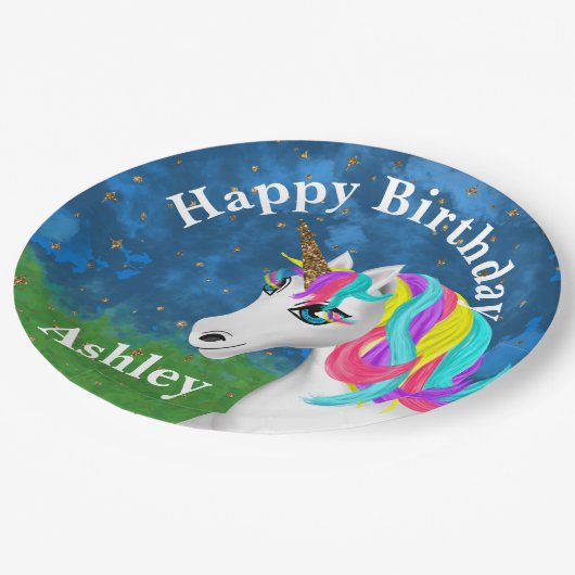Magische Unicorn Birthday Papieren Bordje (Gekanteld)
