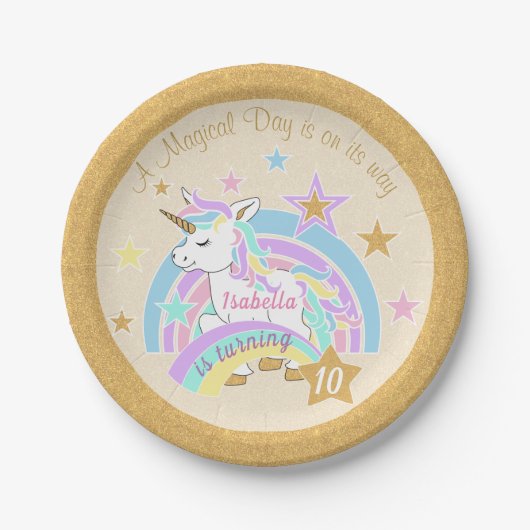 Magische Unicorn Birthday Papieren Bordje (Voorkant)