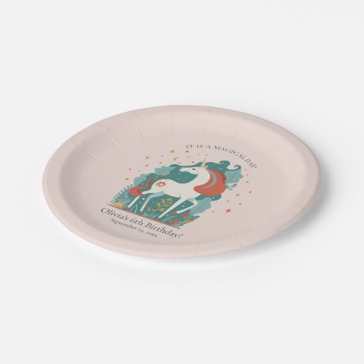 Magische Unicorn Birthday Papieren Bordje (Gekanteld)