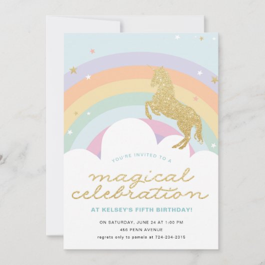 MAGISCHE UNICORN BIRTHDAY PARTIJ INVITATIE KAART (Voorkant)