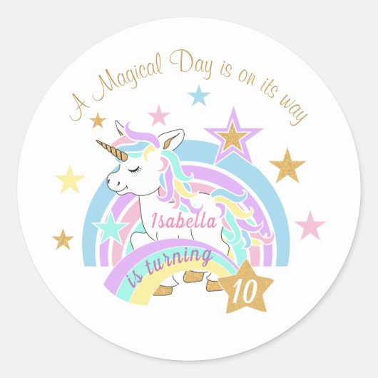 Magische Unicorn Birthday Ronde Sticker (Voorkant)