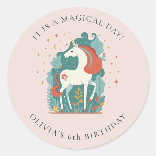 Magische Unicorn Birthday Ronde Sticker (Voorkant)