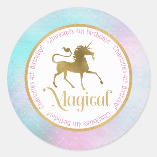 Magische Unicorn Birthday Ronde Sticker (Voorkant)