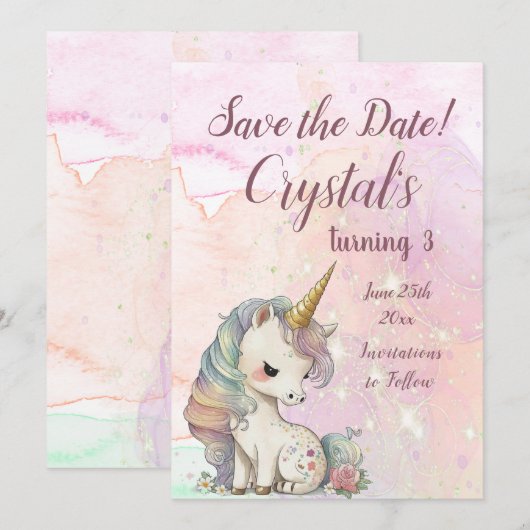 Magische Unicorn Birthday Save The Date (Voorkant / Achterkant)