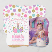 Magische Unicorn Birthday Uitnodiging Roze Gold (Voorkant / Achterkant)
