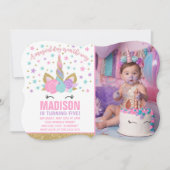 Magische Unicorn Birthday Uitnodiging Roze Gold (Voorkant)