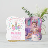 Magische Unicorn Birthday Uitnodiging Roze Gold (Staand voorkant)