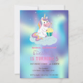 Magische Unicorn Blue Holographic Birthday Kaart (Voorkant)