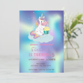 Magische Unicorn Blue Holographic Birthday Kaart (Staand voorkant)