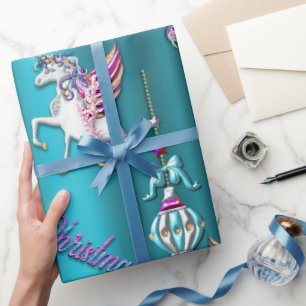 Magische Unicorn Blue Kerstmis Cadeaupapier
