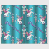 Magische Unicorn Blue Kerstmis Cadeaupapier (Vlak)