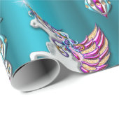 Magische Unicorn Blue Kerstmis Cadeaupapier (Rol Hoek)