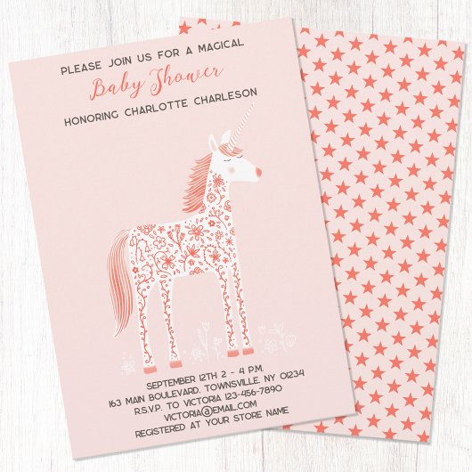 Magische Unicorn Blush Pink Baby shower Uitnodigin Kaart