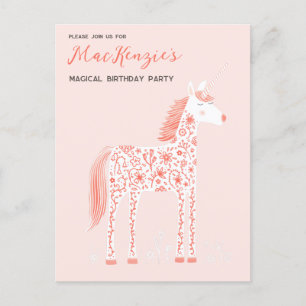 Magische Unicorn Blush Pink Birthday Party Invitat Briefkaart