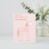 Magische Unicorn Blush Pink Birthday Party Invitat Briefkaart (Staand voorkant)