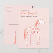 Magische Unicorn Blush Pink Birthday Party Invitat Briefkaart (Voorkant / Achterkant)