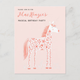 Magische Unicorn Blush Pink Birthday Party Invitat Briefkaart