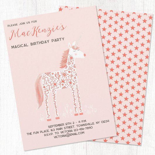 Magische Unicorn Blush Pink Birthday Party Kaart
