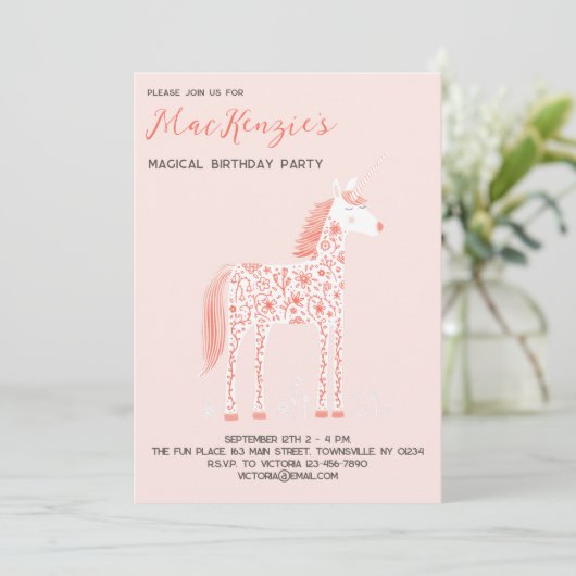 Magische Unicorn Blush Pink Birthday Party Kaart (Staand voorkant)