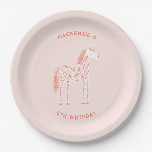 Magische Unicorn Blush Pink Birthday Party Papieren Bordje (Voorkant)