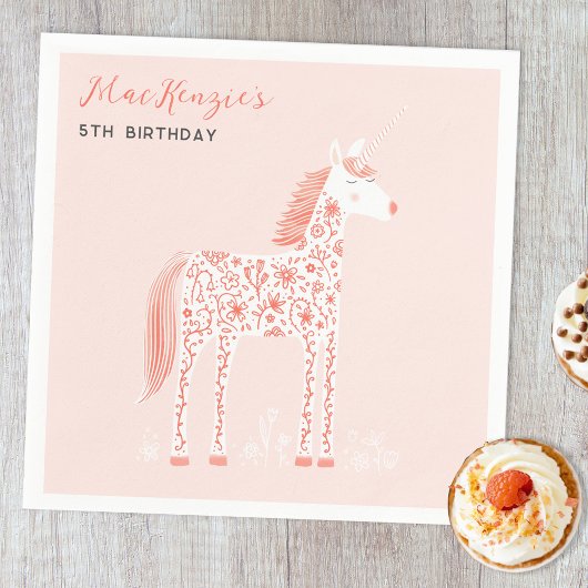 Magische Unicorn Blush Pink Birthday Party Servet