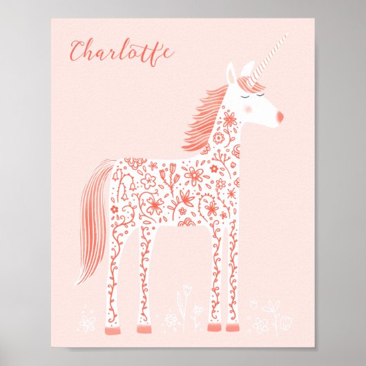 Magische Unicorn Blush Pink op maat Poster (Voorkant)