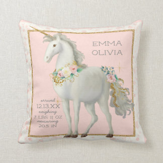 Magische Unicorn BOHO Floral Baby Girl Birth Stats Kussen