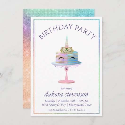 Magische Unicorn Cake | Fantasy Waterverf Birthday Kaart (Voorkant / Achterkant)