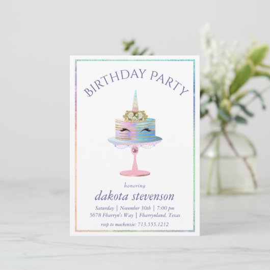 Magische Unicorn Cake | Fantasy Waterverf Birthday Kaart (Staand voorkant)
