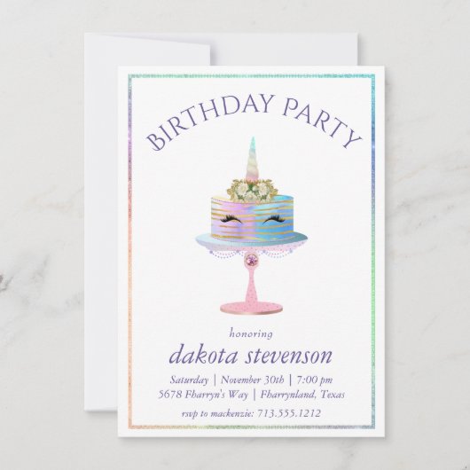 Magische Unicorn Cake | Fantasy Waterverf Birthday Kaart (Voorkant)