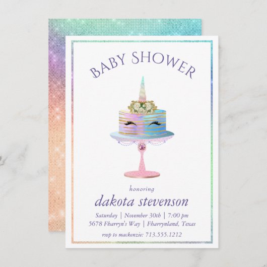 Magische Unicorn Cake | Fantasy Waterverf Shower Kaart (Voorkant / Achterkant)