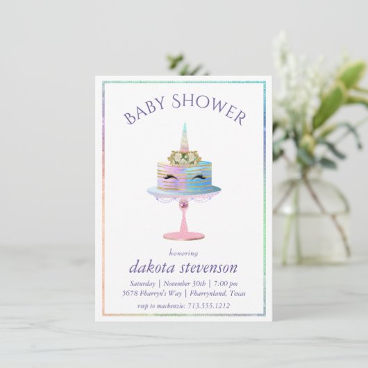 Magische Unicorn Cake | Fantasy Waterverf Shower Kaart (Staand voorkant)