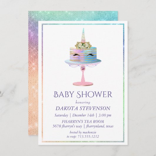 Magische Unicorn Cake | Fantasy Waterverf Shower Kaart (Voorkant / Achterkant)