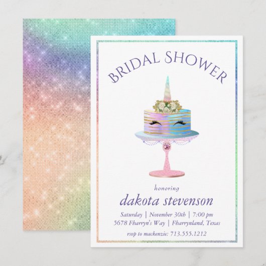 Magische Unicorn Cake | Fantasy Waterverf Shower Kaart (Voorkant / Achterkant)