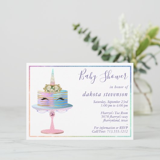 Magische Unicorn Cake | Fantasy Waterverf Shower Kaart (Staand voorkant)