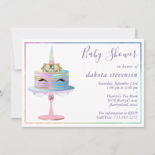 Magische Unicorn Cake | Fantasy Waterverf Shower Kaart (Voorkant)