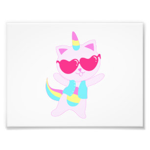 Magische unicorn Cat cartoon - Kies achterkleur Foto Afdruk