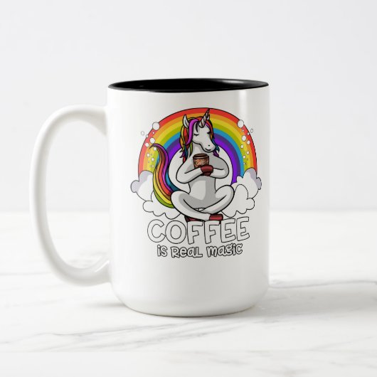 Magische Unicorn Coffee Drink Lover Tweekleurige Koffiemok (Links)