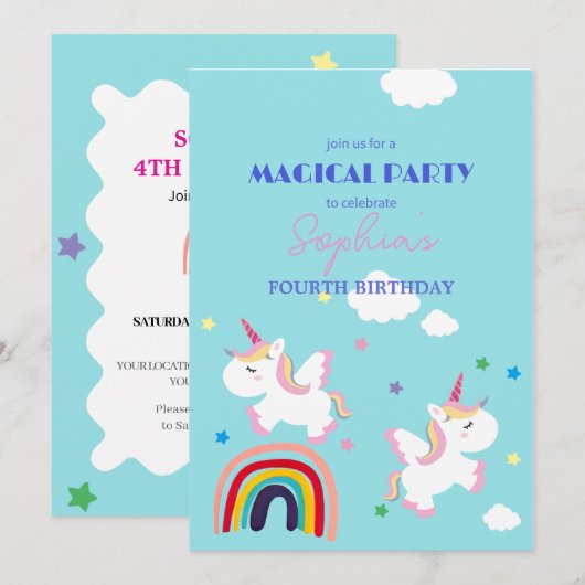 Magische Unicorn Dreamland Uitnodiging (Voorkant / Achterkant)